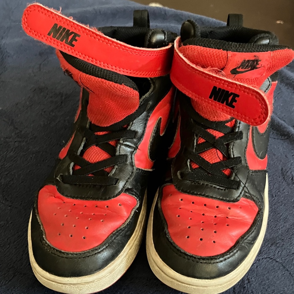 Nike Kids Red and Black High-Top Sneakers with Strap